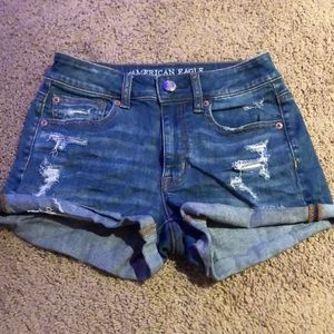 Distressed denim shorts
